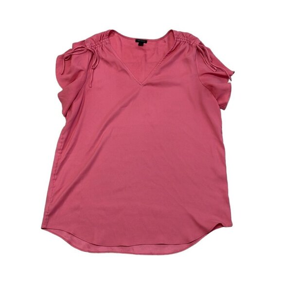 Ann Taylor Blouse V-Neck Synched Shoulders Bubble Gum Pink Size Large L - Picture 3 of 16
